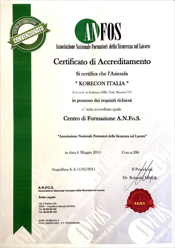 attestato korecon italia accreditamento ANFOS